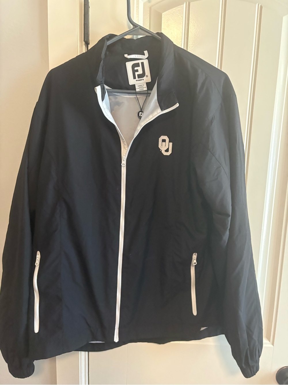 FootJoy Black Men's Zip Windbreaker with White Trim and OU Logo